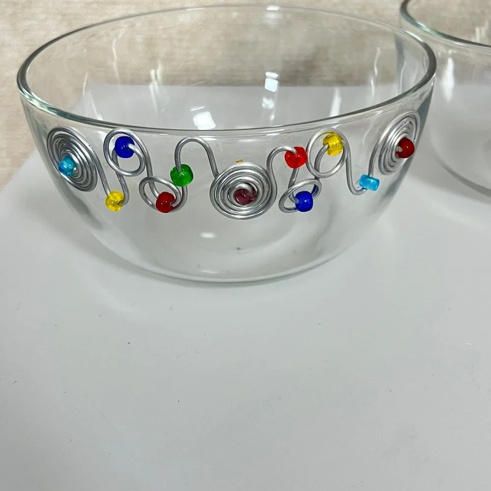 Dary Rees 6 Inch Glass Wire Beaded Cereal‎ Bowls Set of 2